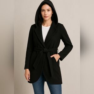 Venus Women's Faux Wool Black Hooded Winter Coat